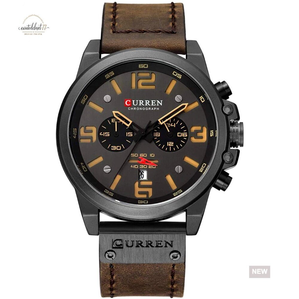 Leather Military Chronograph Watch Waterproof Date Display Quartz Movement